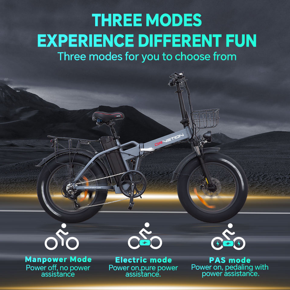 DrVetion At20 Black-Gray Electric Fat Bike 48V 750W up to 45km/h with 10AH/15AH/20AH Motor Options
