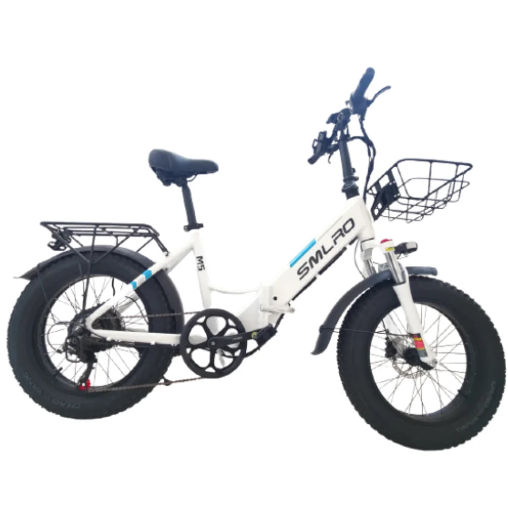 SMLRO M5 Fat-tire Folding Mountain Adult Electric Bike  with Front Basket