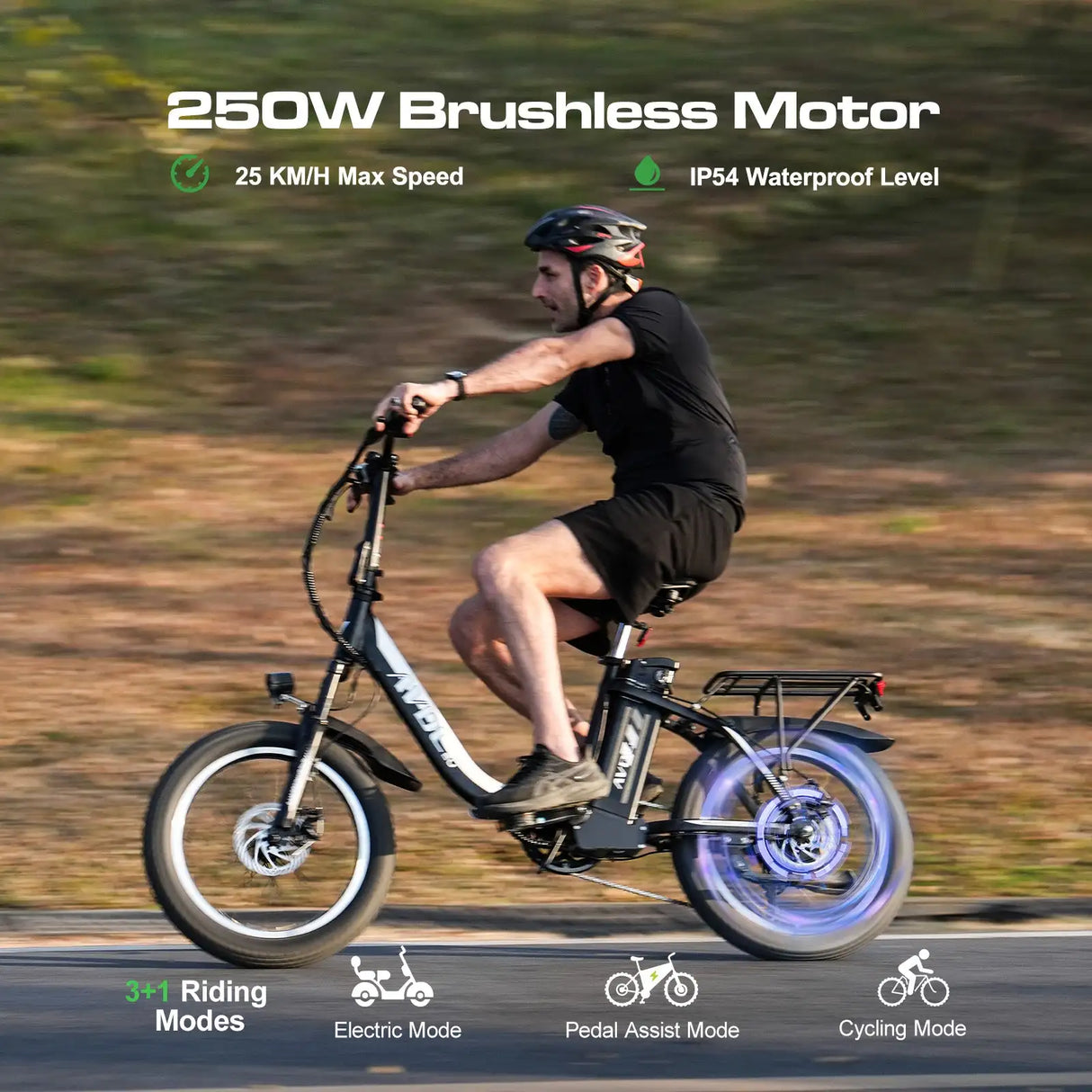 AVDLEU Foldable Electric Bike 20 Off-Road E-Bike with 3.0 Fat Tire 250W Large 14.25Ah/48V Battery SHIMANO 7-Speed