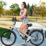 VARUN C26 White 500W 7-Speed Steel Carbon Electric Commuter Bike with 50-55km Range for City Use