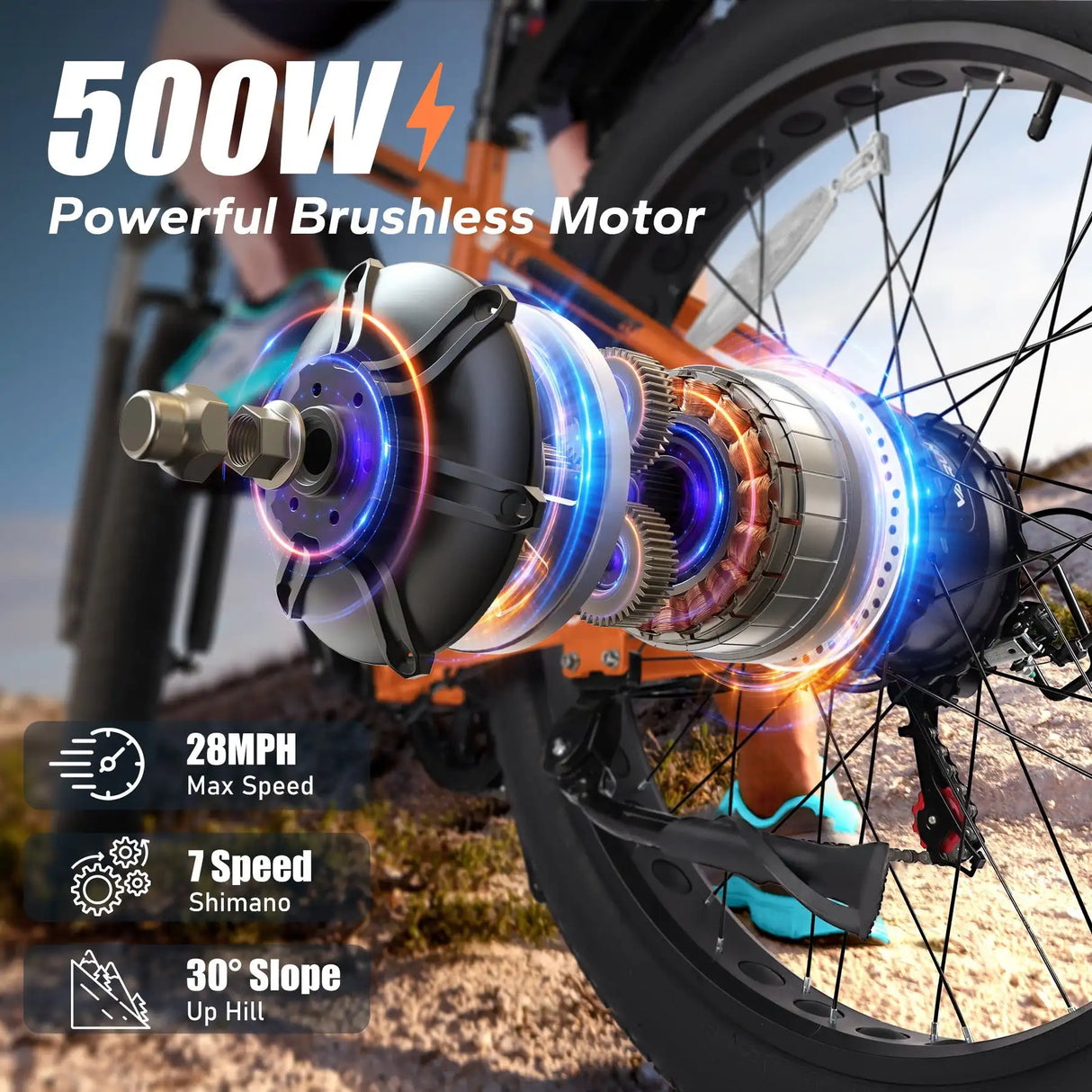 Varun M26 Orbi Electric Fat Tire Bike Orange Dual Motor 2000W Power 60ah Integrated Battery 60km Range Per Charge Single Chain