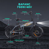 DrVetion At20 Black-Gray Electric Fat Bike 48V 750W up to 45km/h with 10AH/15AH/20AH Motor Options