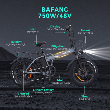 DrVetion At20 Black-Gray Electric Fat Bike 48V 750W up to 45km/h with 10AH/15AH/20AH Motor Options