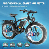 （UK Stock）PHILODO H8 Electric Bike for Adults, 48V 26Ah Fat Tire Ebike Dual Motor AWD 2000W 35MPH Electric Bicycles 21-Speed wit