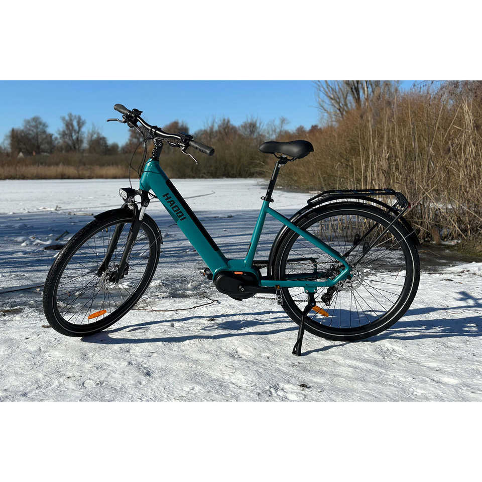 HAOQI Falke Step Thru Electric City Bike 250W 48V 15Ah Integrated Battery 50km Range with Central and Rear Hub Motors