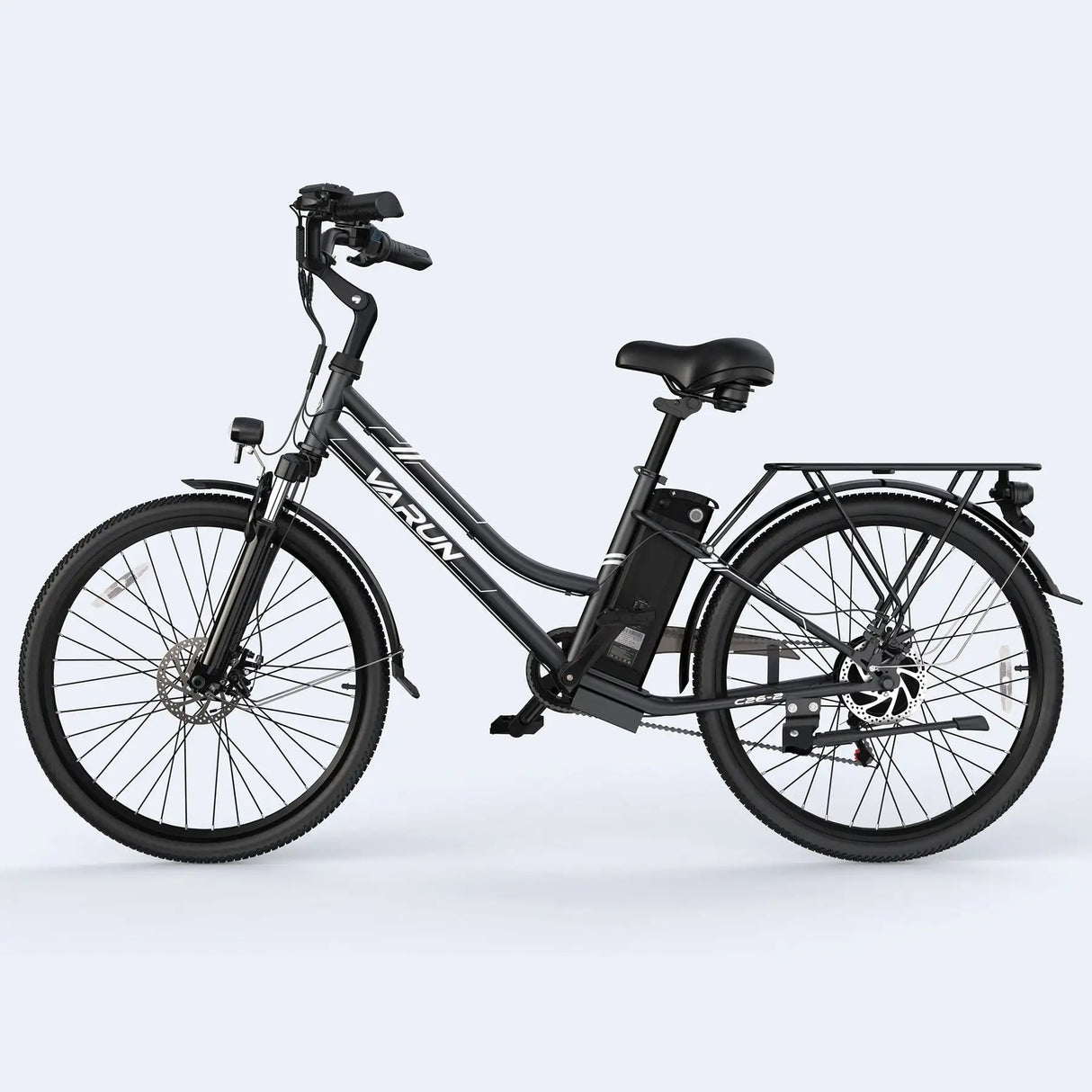 VARUN C26 Electric Commuter Bike with 250W Rear Hub Motor Integrated Lithium Battery 50KM Range-Black