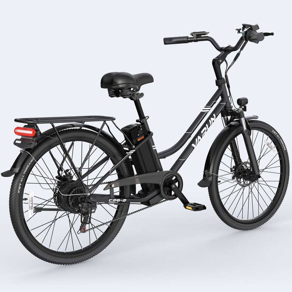 Varun C26 Electric Commuter Bike 250W Rear Hub Motor Integrated Lithium Battery 50KM Range Black-for City Commute