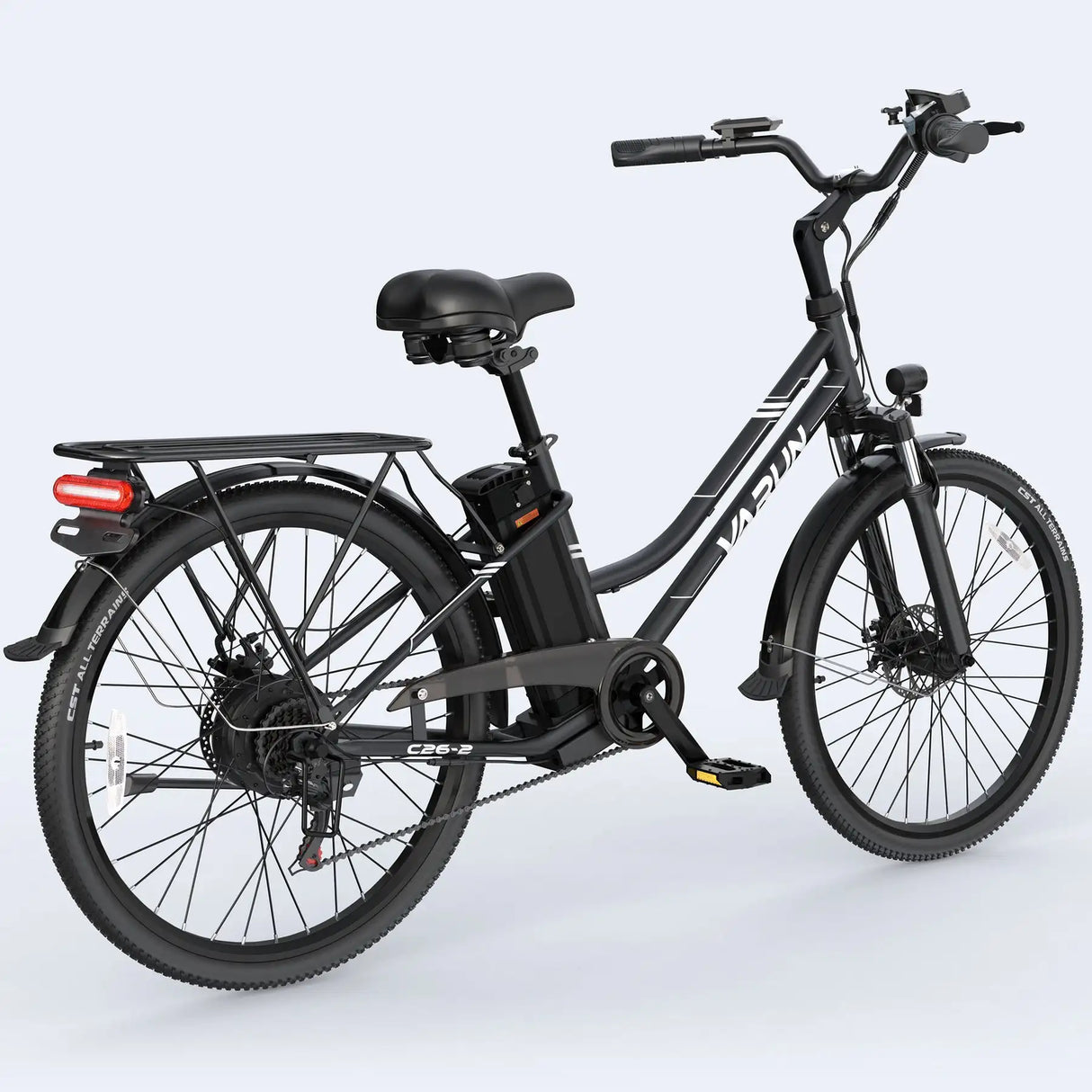VARUN C26 Electric Commuter Bike with 250W Rear Hub Motor Integrated Lithium Battery 50KM Range-Black