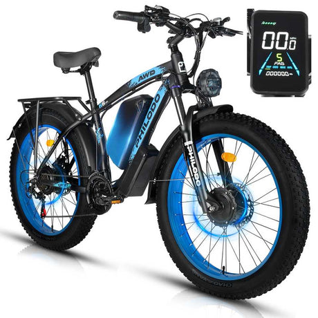（UK Stock）PHILODO H8 Electric Bike for Adults, 48V 26Ah Fat Tire Ebike Dual Motor AWD 2000W 35MPH Electric Bicycles 21-Speed wit