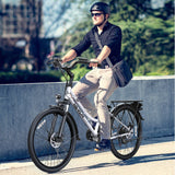 VARUN C26 White 500W 7-Speed Steel Carbon Electric Commuter Bike with 50-55km Range for City Use
