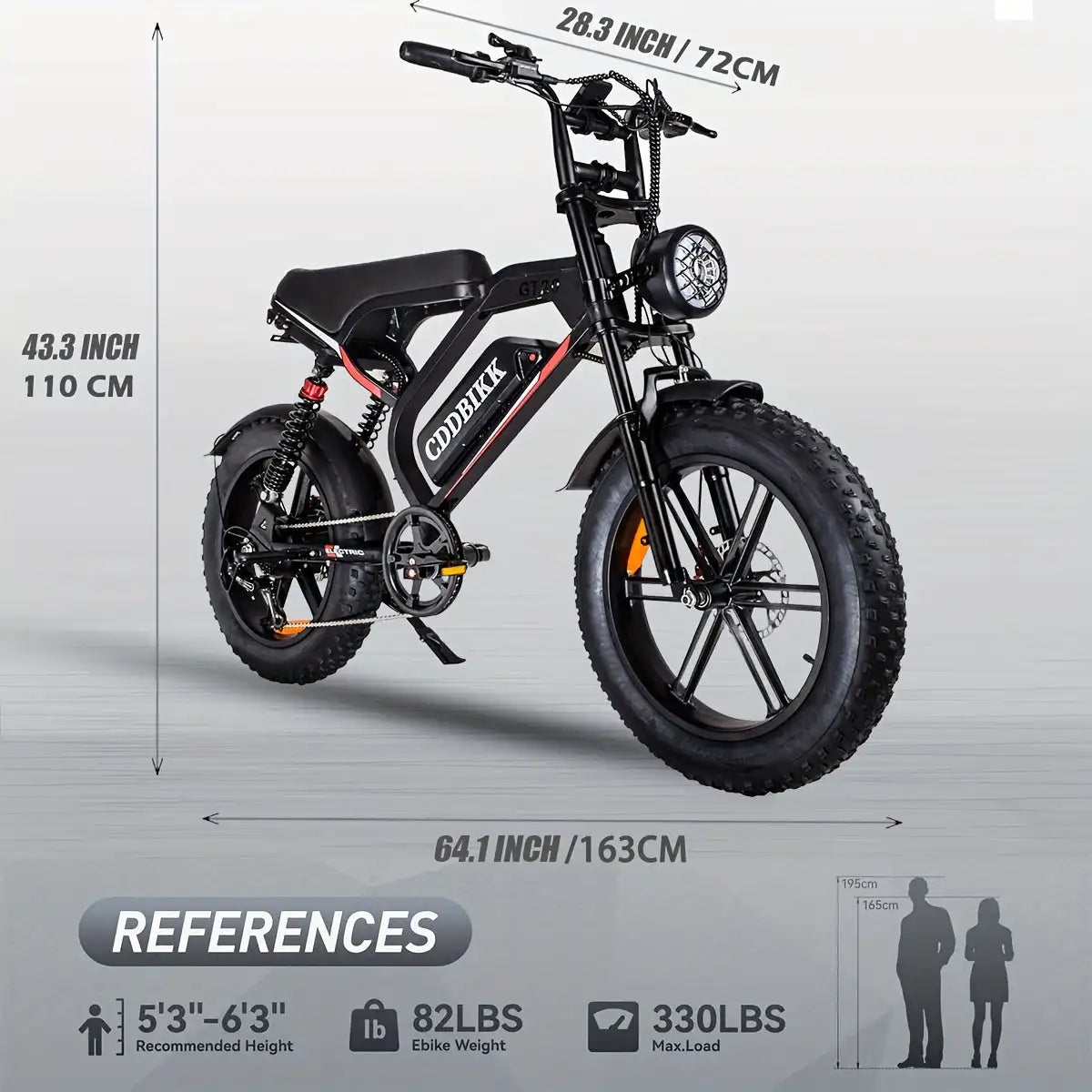 GT20 Electric Bike with 1000W Power 50KM/H Speed 60KM Range 60V Voltage 20 Fat Tires for Thrilling & Lightweight Rides