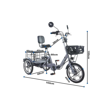 48V 350W Brushless Hub Motor Rear-Drive Foldable Cargo E-Trike 16" Tire 25km/h Top Speed 200kg Max Load 100-150km Range High