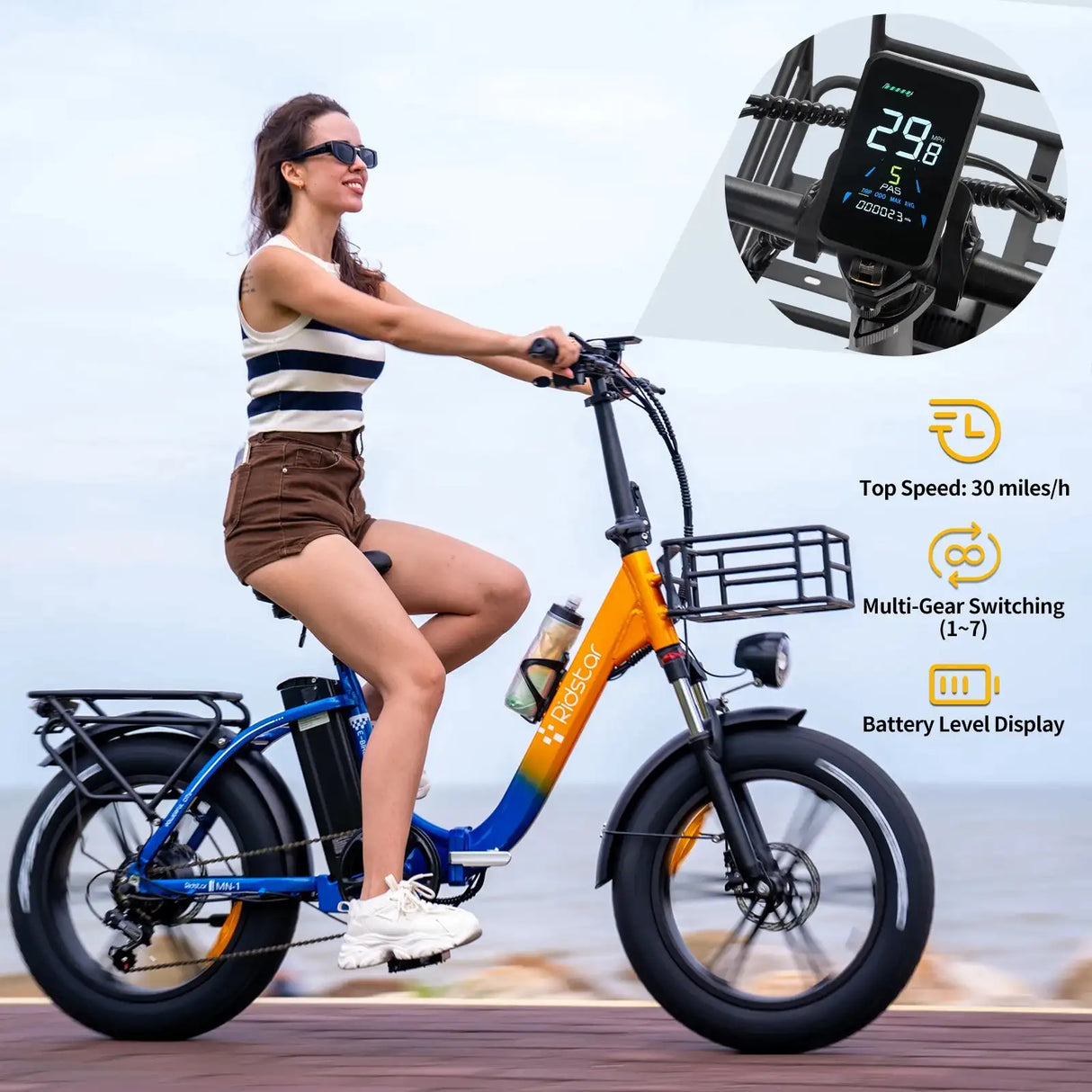 RIDSTAR MN20 Foldable 1000W Electric Bike 48V 15AH Lithium Battery Brushless 20 Inch Magnesium Wheel for Adults Off-Road