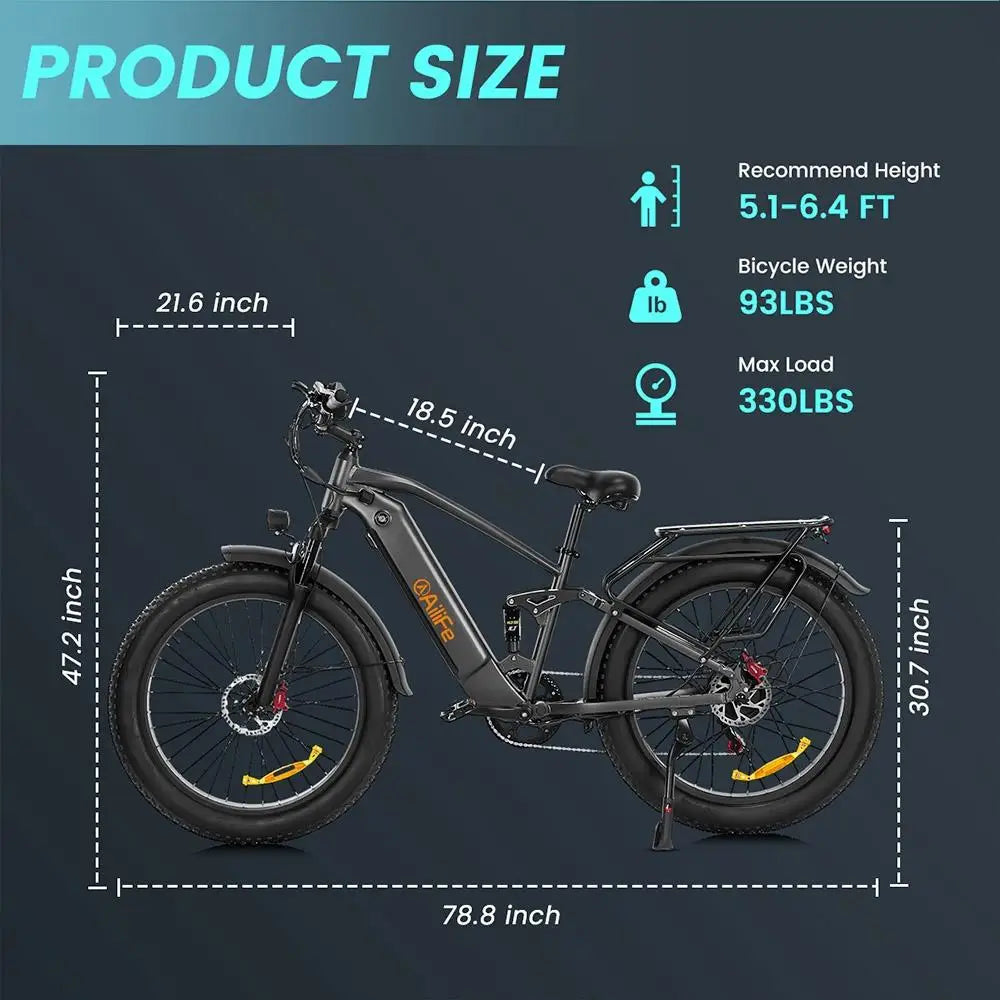 AILIFE X26B Electric Mountain Bike 26-Inch 1000W Powerful Motor 48V 13Ah Battery