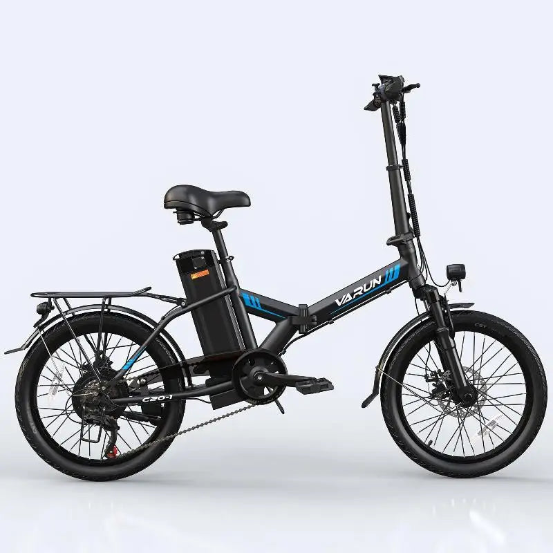 Varun C20 Blaze Electric Folding Bike with 400W Motor 14-Inch Tires 7-Speed & Integrated Lithium Battery Black"