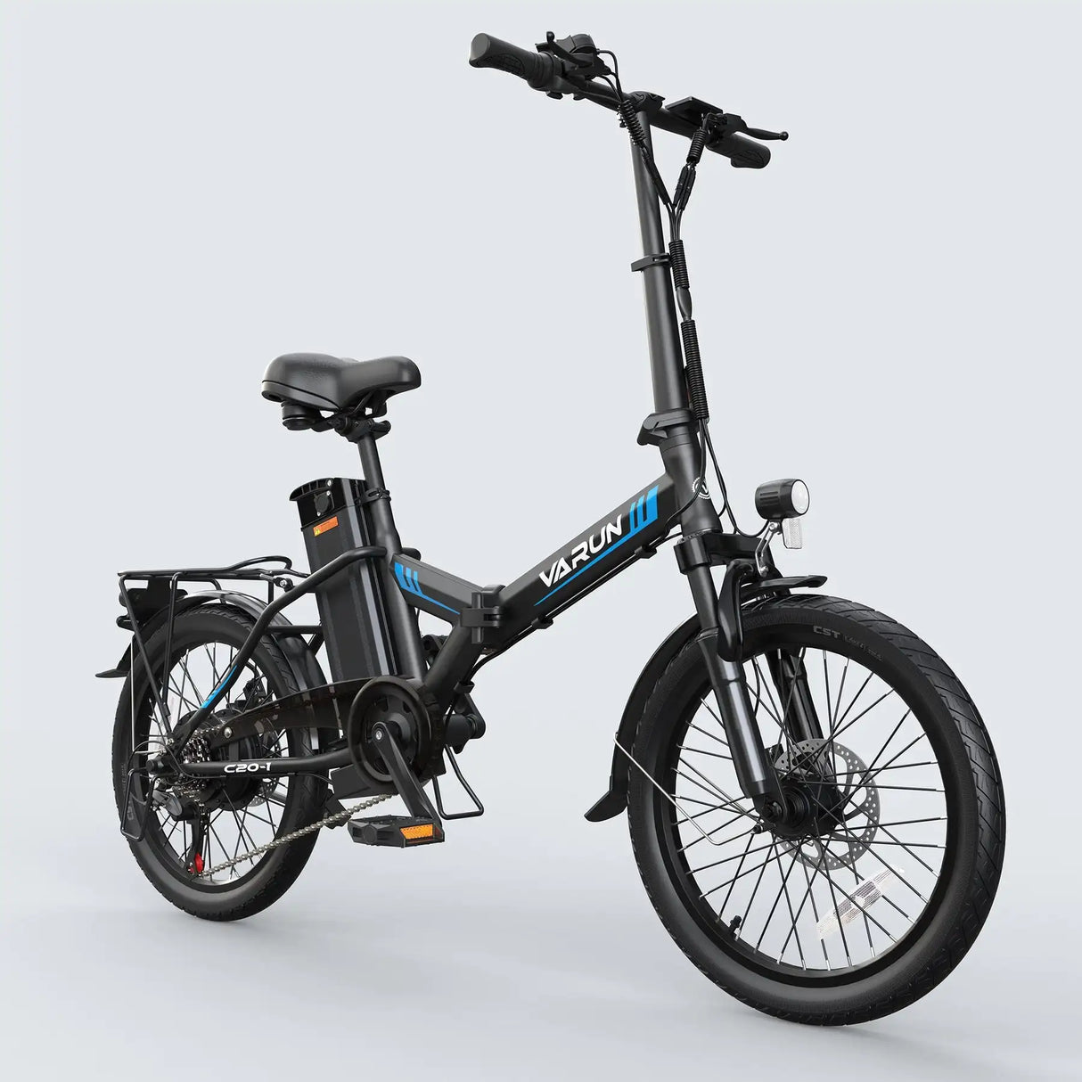 Varun C20 Blaze Electric Folding Bike with 400W Motor 14-Inch Tires 7-Speed & Integrated Lithium Battery Black"