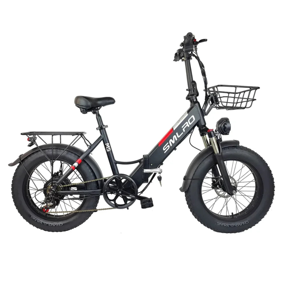 SMLRO M5 Fat-tire Folding Mountain Adult Electric Bike  with Front Basket