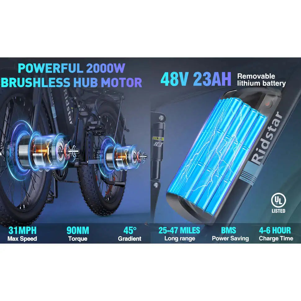 Ridstar E26 Pro Dual Motor 2000W 48V 23AH Electric Mountain Bike with 1000W 48V 15.6AH High Performance E-Bike