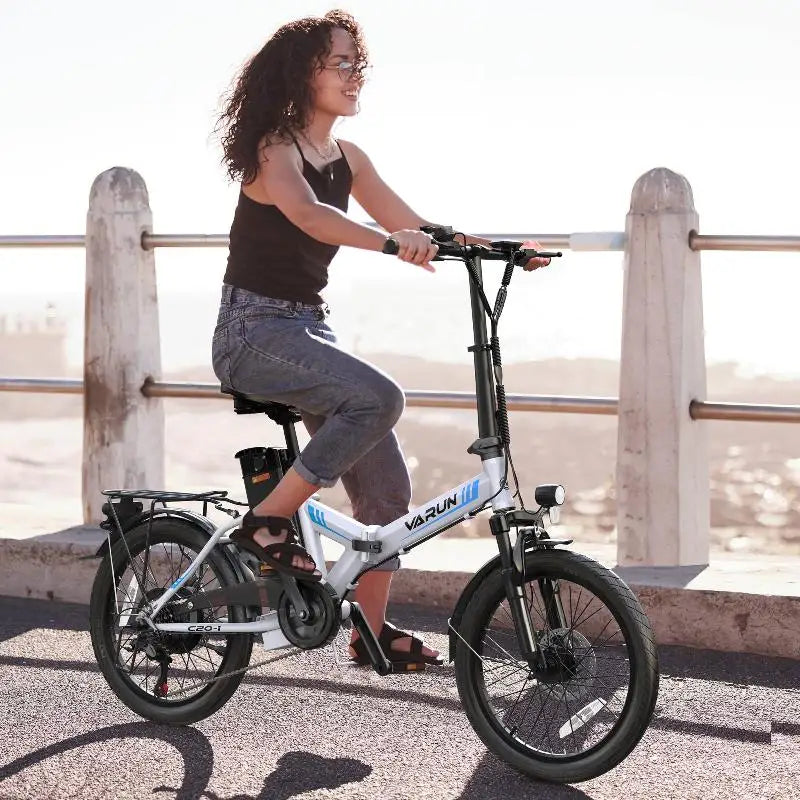 VARUN C20 Blaze Foldable Electric City Bike 350W Motor Power 7 Speeds Integrated 36V/48V Lithium Battery Steel Frame White Color