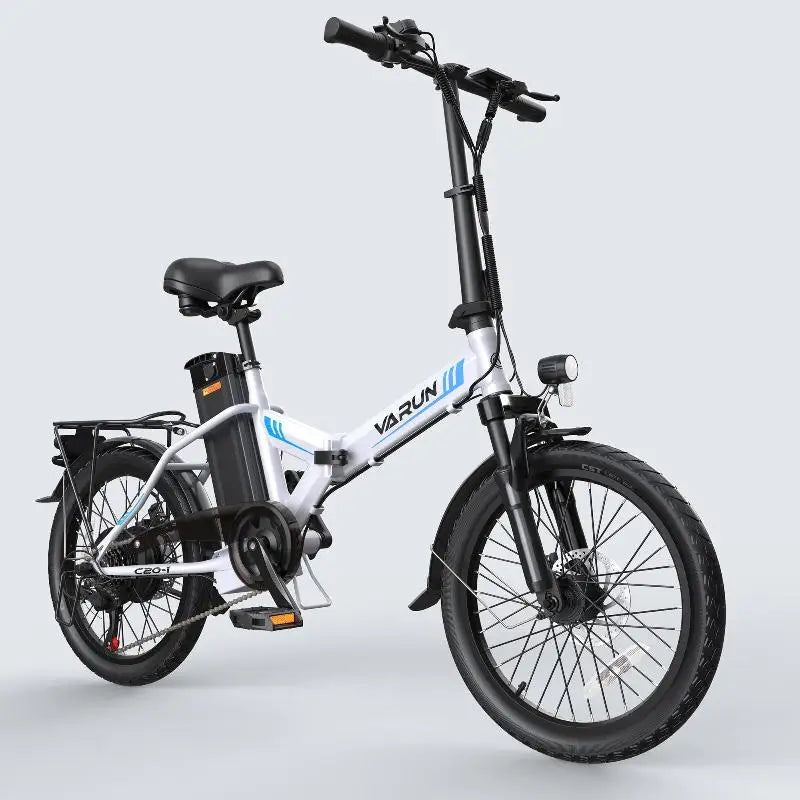 VARUN C20 Blaze Foldable Electric City Bike 350W Motor Power 7 Speeds Integrated 36V/48V Lithium Battery Steel Frame White Color