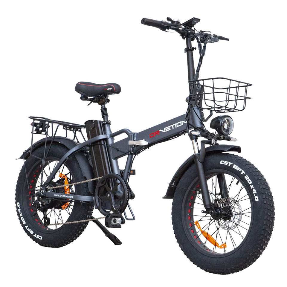 DrVetion At20 Black-Gray Electric Fat Bike 48V 750W up to 45km/h with 10AH/15AH/20AH Motor Options