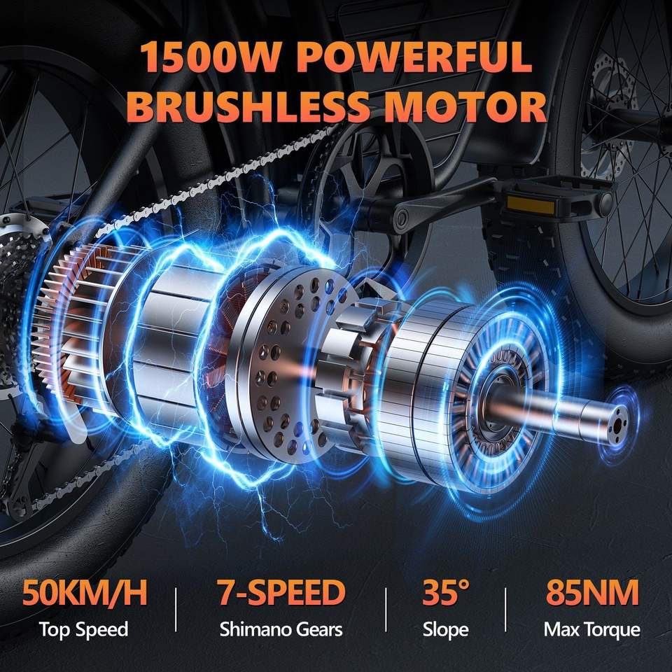 Aukk 48V 23Ah Electric Road Bike with 20*4.0 Inch Fat Tires Black Frame 150kg Capacity Range 70-120Km