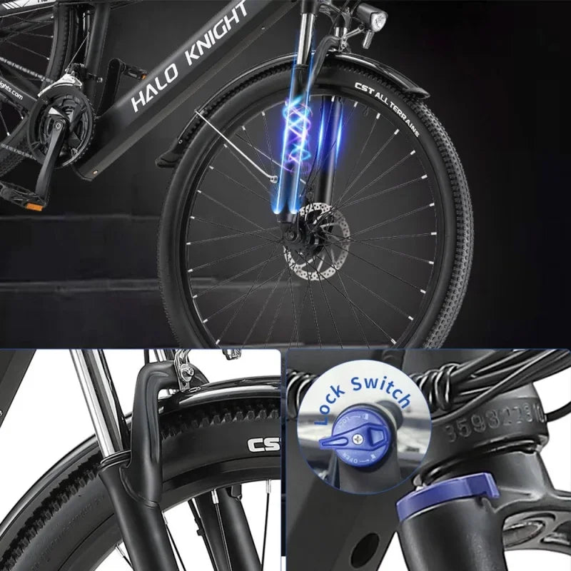 Halo Knight H02 Electric Bike, 750W Brushless Motor, 48V 16Ah Battery, 29*2.1-inch Tires - Black