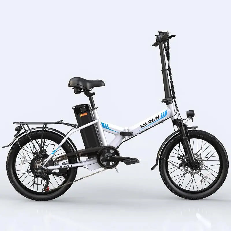 VARUN C20 Blaze Foldable Electric City Bike 350W Motor Power 7 Speeds Integrated 36V/48V Lithium Battery Steel Frame White Color