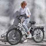 VARUN C26 White Commuter Electric Bike 250w Rear Hub Motor Integrated Lithium Battery Smart Electronic 50km Range Per 60km Max