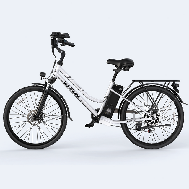 VARUN C26 White 500W 7-Speed Steel Carbon Electric Commuter Bike with 50-55km Range for City Use