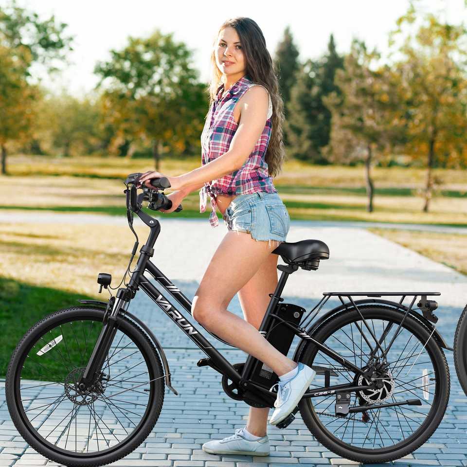 Varun C26 Electric Commuter Bike 250W Rear Hub Motor Integrated Lithium Battery 50KM Range Black-for City Commute