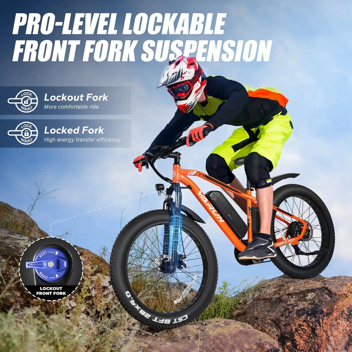 Varun M26 Orbi Electric Fat Tire Bike Orange Dual Motor 2000W Power 60ah Integrated Battery 60km Range Per Charge Single Chain