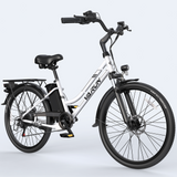 VARUN C26 White 500W 7-Speed Steel Carbon Electric Commuter Bike with 50-55km Range for City Use