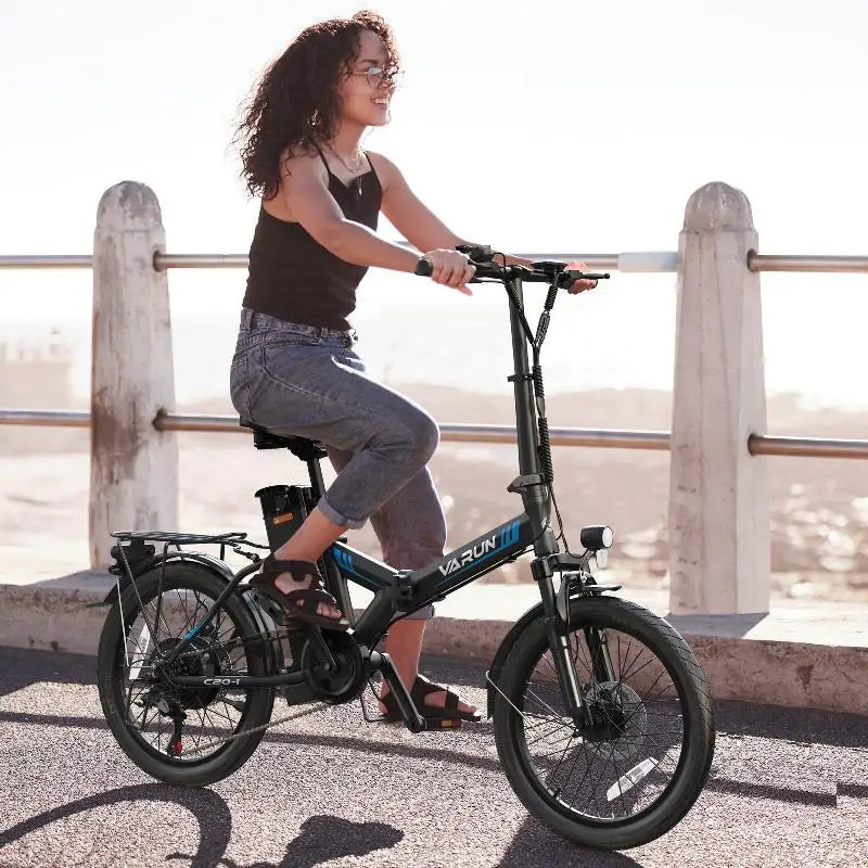 Varun C20 Blaze Electric Folding Bike with 400W Motor 14-Inch Tires 7-Speed & Integrated Lithium Battery Black"