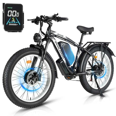 （UK Stock）PHILODO H8 Electric Bike for Adults, 48V 26Ah Fat Tire Ebike Dual Motor AWD 2000W 35MPH Electric Bicycles 21-Speed wit