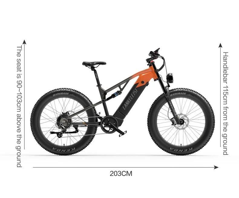 LANKELEISI RV800 Plus Electric Mountain Bike with Bafang Motor 48V Lithium Battery Aluminum Alloy Frame down Tube Position
