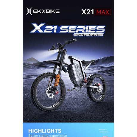 EKXBIKE X21 Max 3000W 60V 30AH Electric Mountain Bike 19*2 Zoll 85 km/h MTB-Reifen 90km Range Hydraulically-Loaded Shock