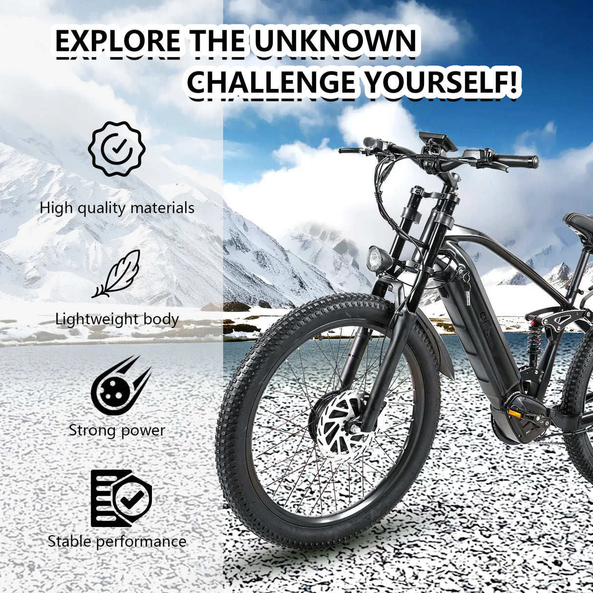 CMACEWHEEL AL26 500W*2 Dual Motor 26\" E-Mountain Bike 816Wh EMTB with Torque Sensor 48V 17Ah Battery in down Tube