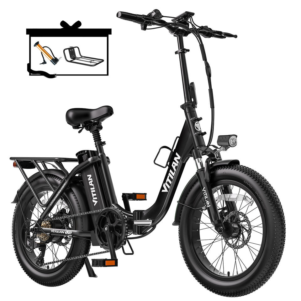Vitilan 48V 13AH 750W Folding Electric Bike 65km Range 20*4.0inch Tire 7 Speed Torque 75N.m Maxspeed 45km/h Front Fork