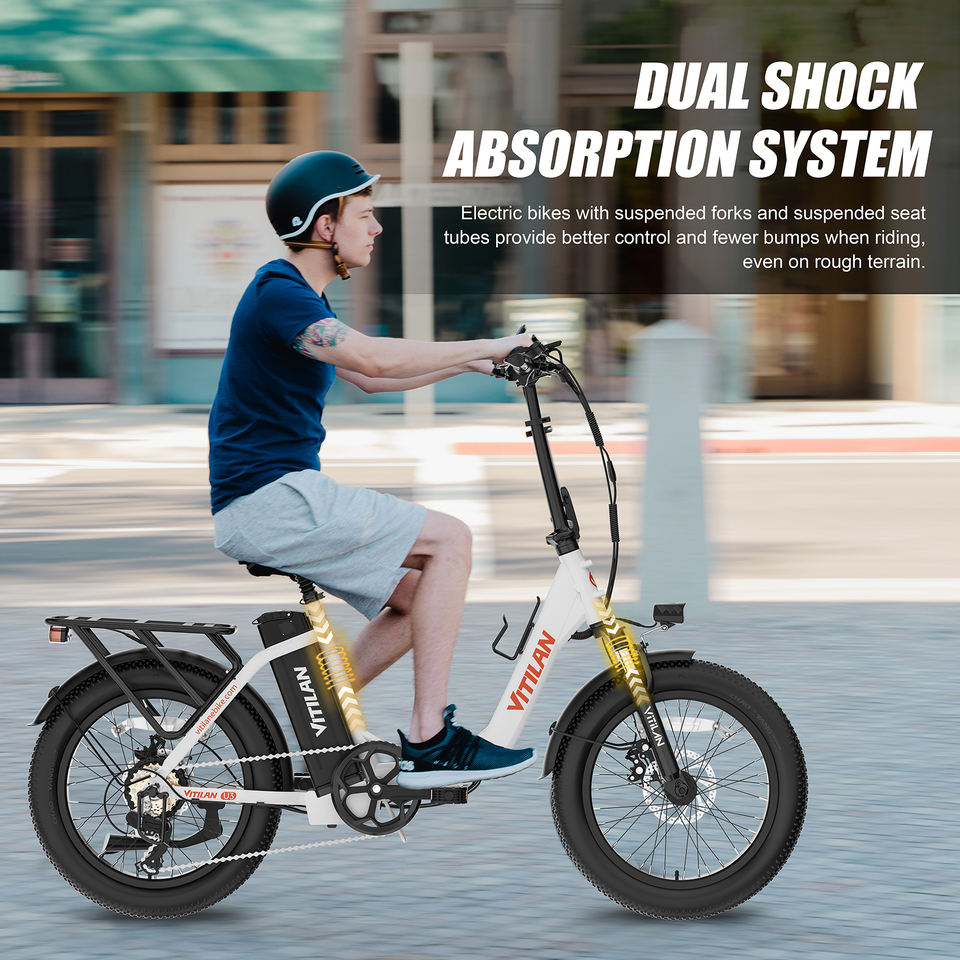 Vitilan 48V 13AH 750W Folding Electric Bike 65km Range 20*4.0inch Tire 7 Speed Torque 75N.m Maxspeed 45km/h Front Fork
