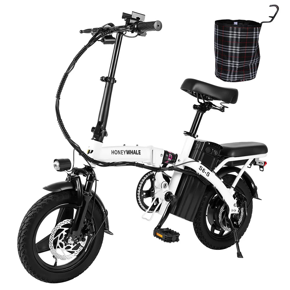 HONEY WHALE S6-S 14-Zoll-Elektrofahrrad 250W Motor 48V 10,4 Ah Batterie 25 km/h Vordere und mittlere Federung Dämpfung Doppels c