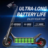 SONGZO BT1 E-SCOOTER High Speed 80KM/H Long Range 80KM 11INCH Dual 350W Motor for Peak 5600W Battery 60V30AH16850WH