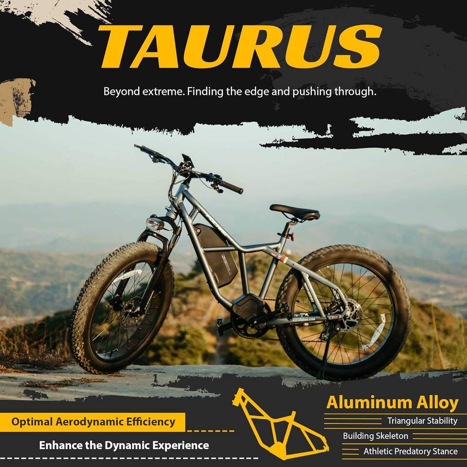 Taurus 26\" All-Terrain Electric Hybrid Cruiser Bike 8 Speed Lithium Battery Aluminum Alloy Frame Long Range Hydraulic Brake
