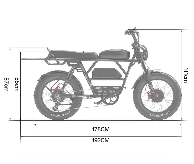 LANKELEISI X-Black Knight 2000W Electric Bike with Dual Motors 48V Aluminum Frame and 280KM Range Power by Lithium Battery