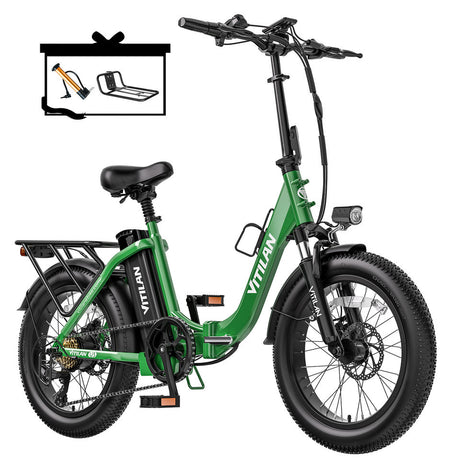 Vitilan 48V 13AH 750W Folding Electric Bike 65km Range 20*4.0inch Tire 7 Speed Torque 75N.m Maxspeed 45km/h Front Fork