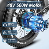 USA Stock 48V 13AH 500W 20 Inch Fat Tire Folding Kid Dirt Electric Bike Multi Mode LCD Display Moped Mountain City Ebike