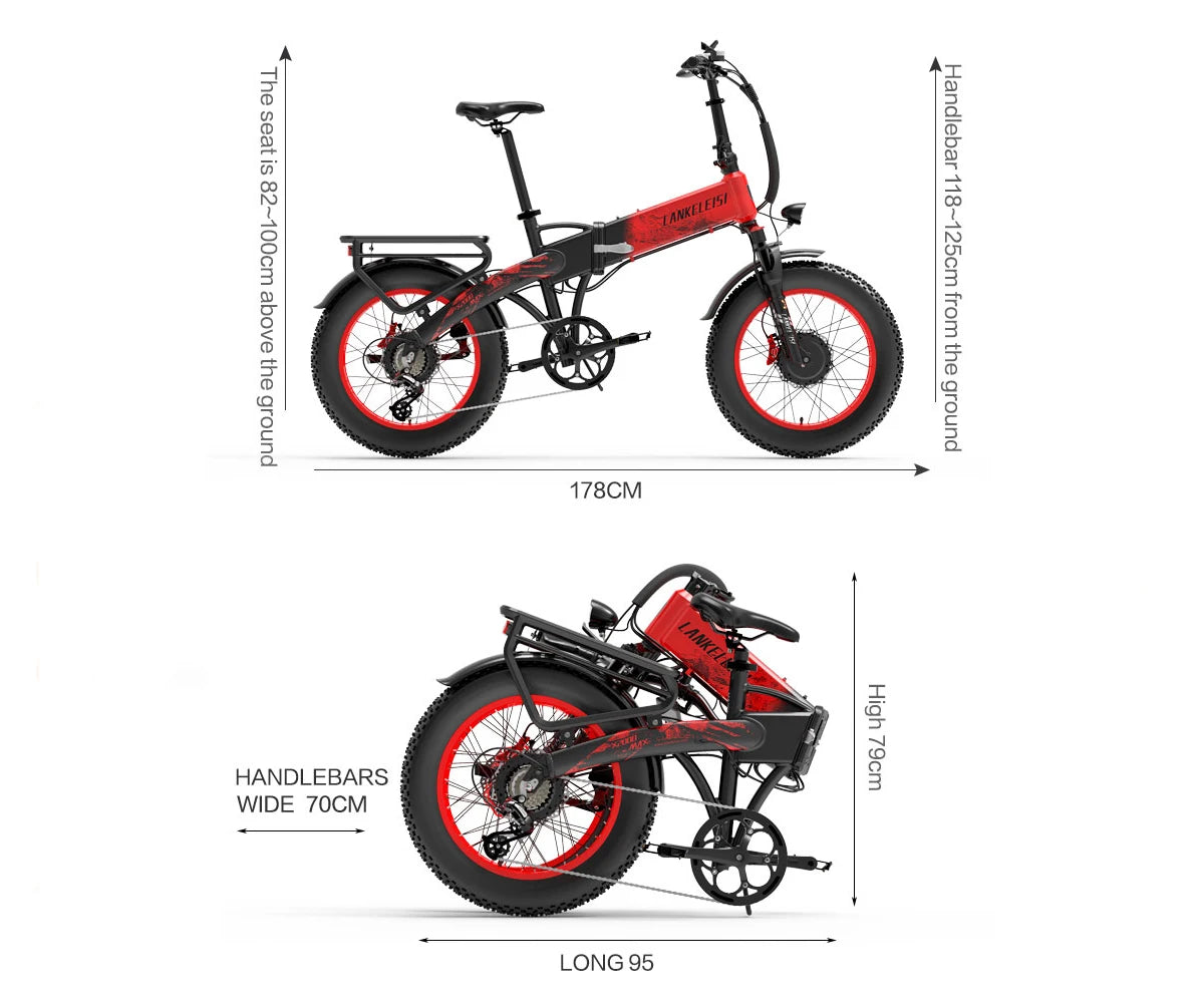 LANKELEISI X2000 MAX 2000W Dual Motor Foldable Electric Mountain Bike 48V Lithium Battery Central Motor Tube Battery New Arrival