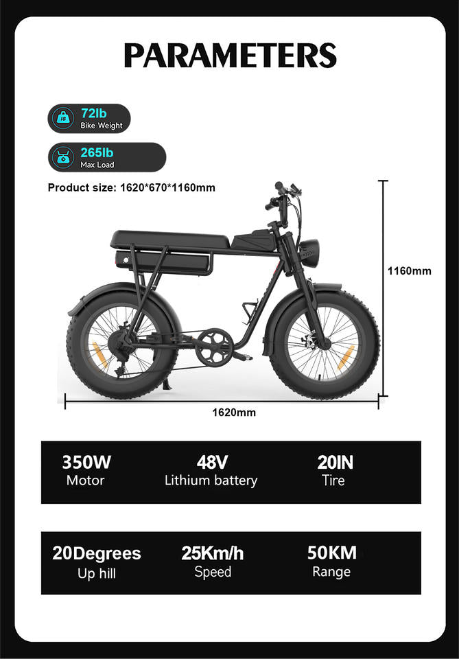 YAMALI FXH-006 Electric MT Bike 350/1000W Rear Hub 48V 18/20AH Battery 20*4.0 Fat Tyre 50km Range 40km/h MaxSpeed Dual Disc