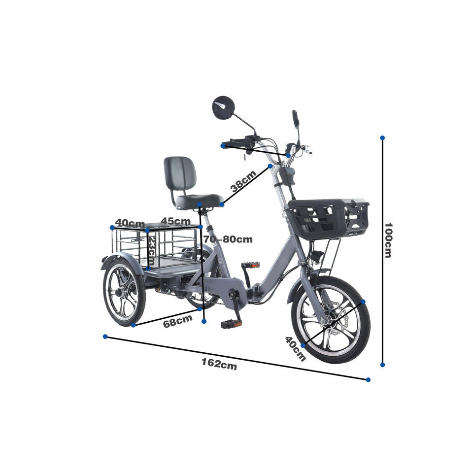 EU Warehouse 48V 350W 22Ah Lithium Battery 3-Wheel Tricycle Cargo Electric Bike with Disc Brake Foldable Brushless Motor