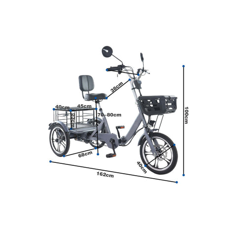 EU Warehouse 48V 350W 22Ah Lithium Battery 3-Wheel Tricycle Cargo Electric Bike with Disc Brake Foldable Brushless Motor